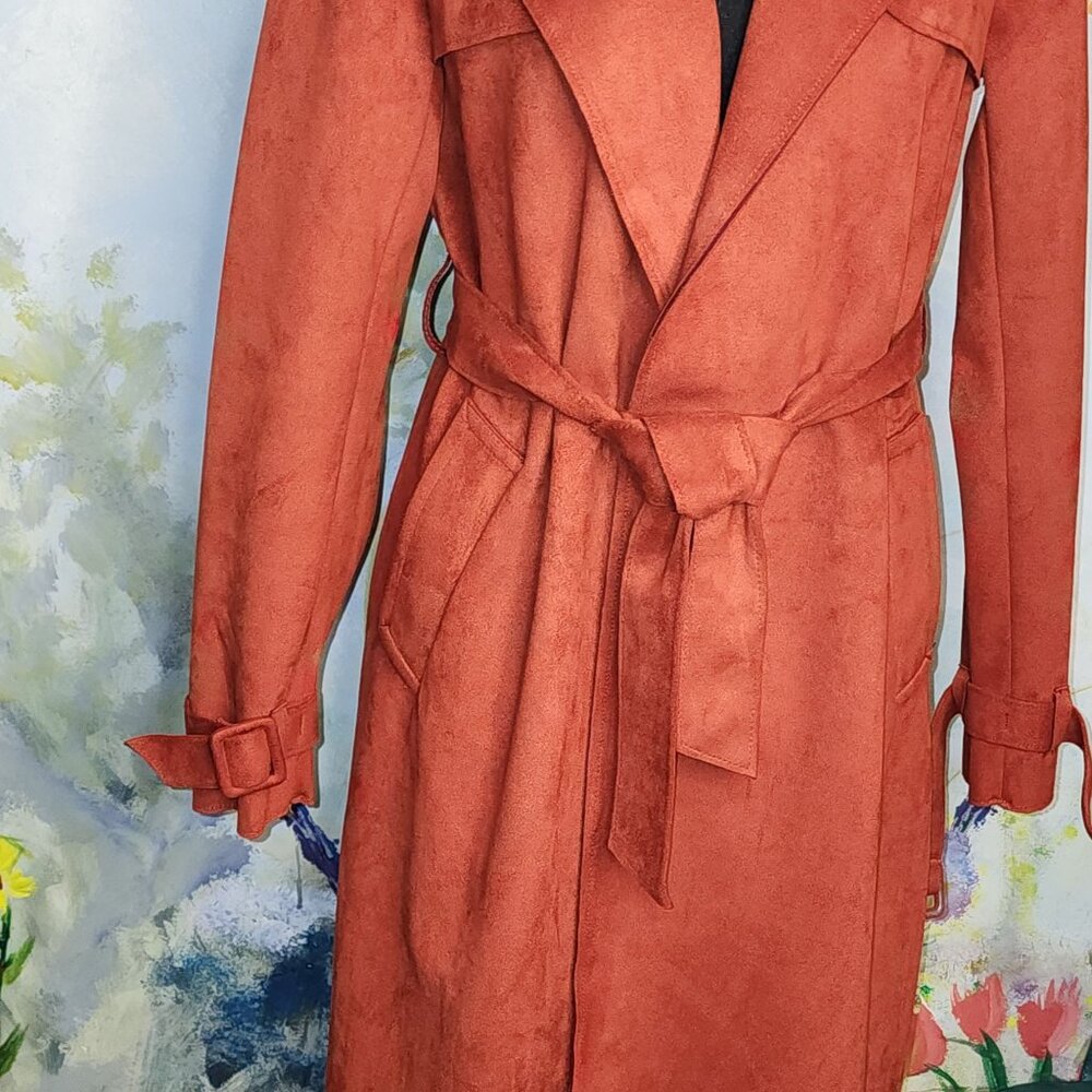 Forever 21 Women's Suede-Like Rust Trench Coat With Belt Size S - Picture 10 of 12